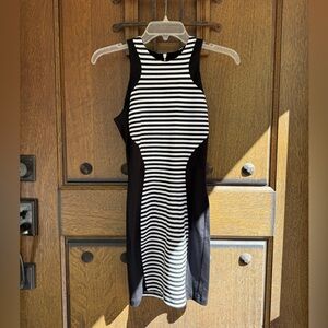 Torn by Ronny Kobo Black and White Striped Midi Dress Size XS